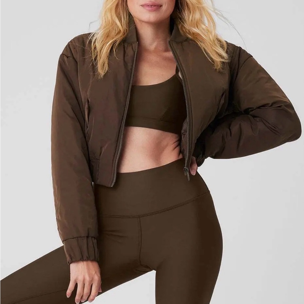 ALO Cropped BreakLine Black Bomber Jacket size Large - Picture 4 of 6